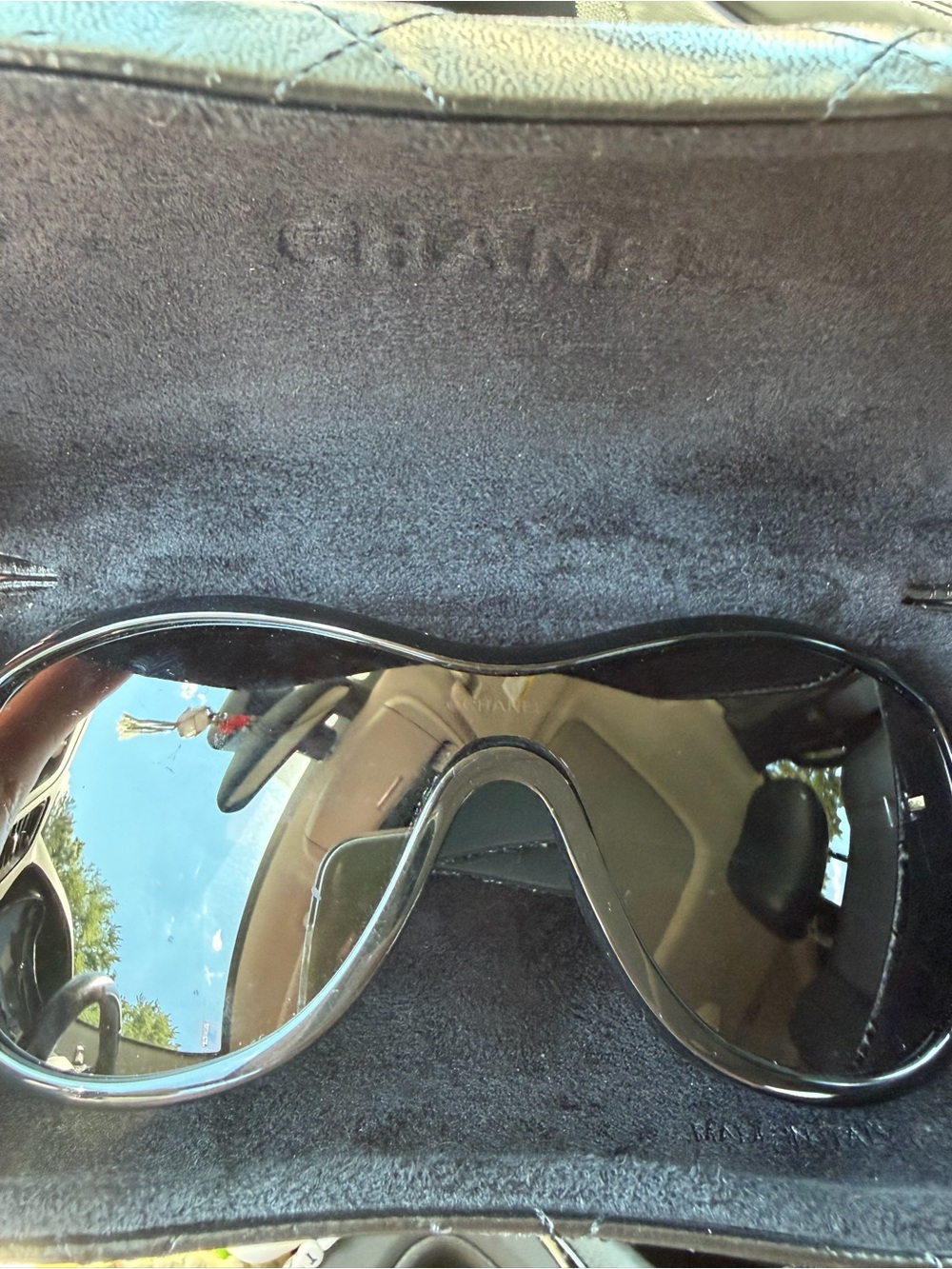 CHANEL Black Oversized Shield Sunglasses
